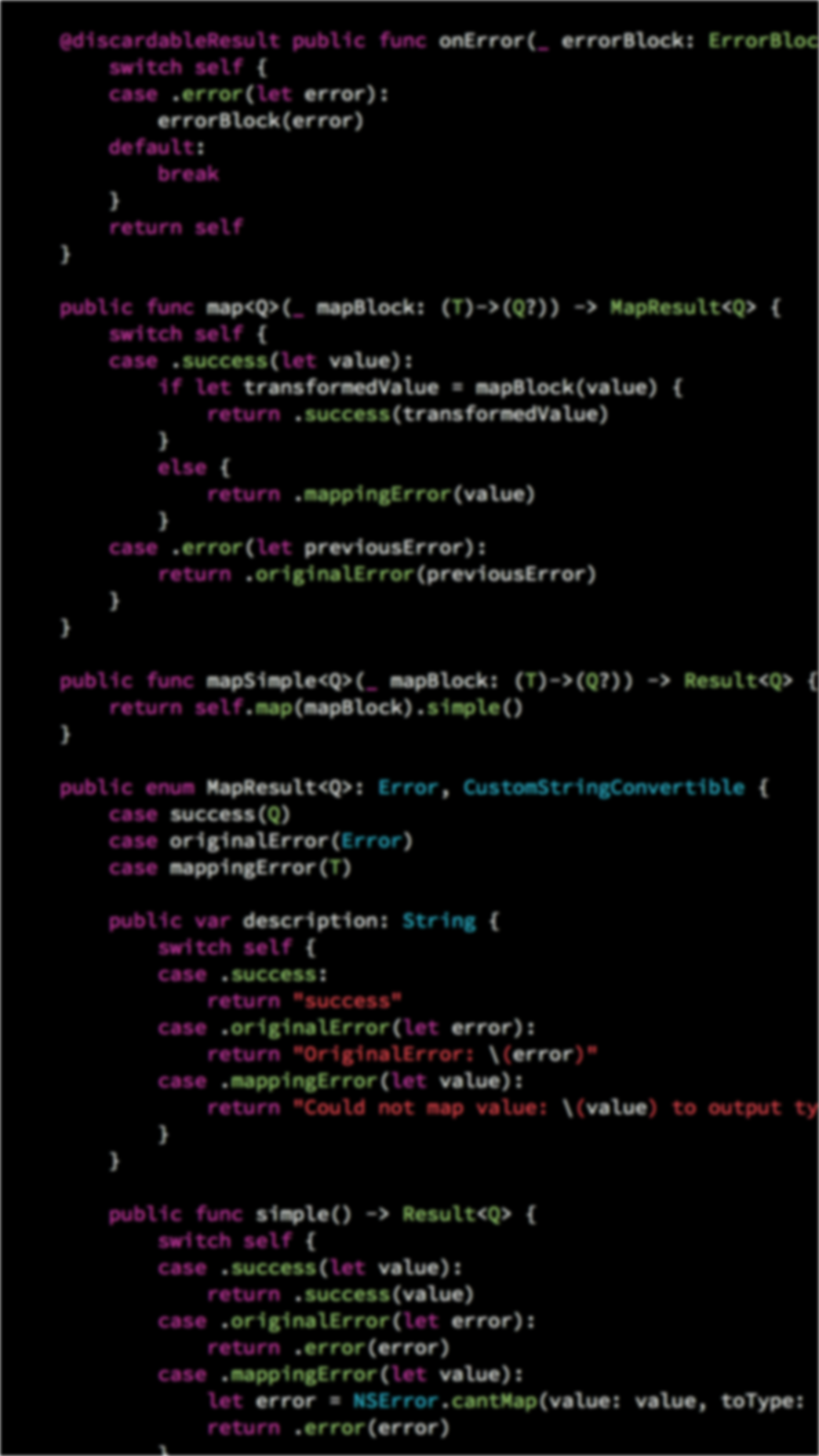 Swift source code on a dark background