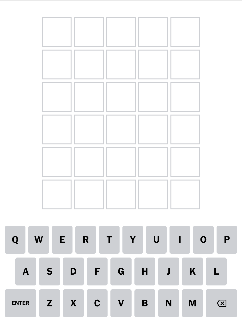 An empty Wordle, waiting to be solved An empty Wordle, waiting to be solved